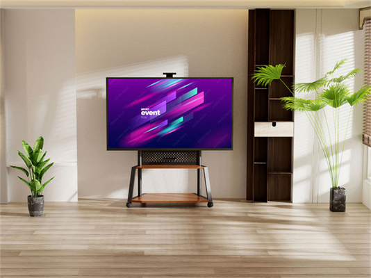 Buy 55 - 86 Inch TV Floor Media Cart On Wheels Adjustable Rolling Tv Cart With Wood Shelves online manufacture