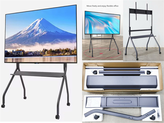 Buy VESA 600x1000mm TV Floor Stand Mobile Rolling Television Stand With AV Shelf With Wheels online manufacture