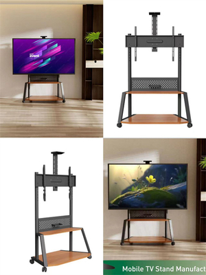 Buy Black Mobile TV Cart Tv Trolley On Wheels Locking Wheels For 55 - 86 Inch Monitor online manufacture