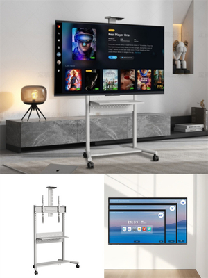 Buy Effortless Movement TV Mobile Cart With Integrated Shelf Tv Floor Mount 90kg Capacity online manufacture