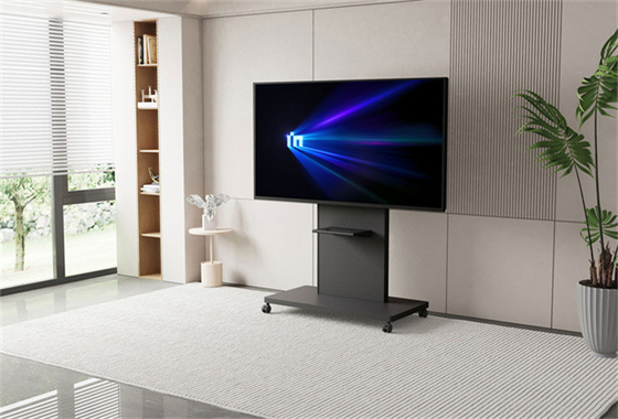 Adjustable Steel Black Mobile Portable TV Rack With Wheel Television Cart For Multi Touch Screen