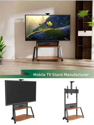 198Lbs Cart Tv Stand With Laptop Shelf Tray Locking Wheels Flat Screen Rolling Stand For 55 - 86 Inch